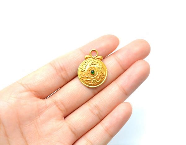 18K Solid Yellow Gold Fancy Shape 17X23X5 Bead With Stone. SGTAN0815, Sold By 1 Pcs.