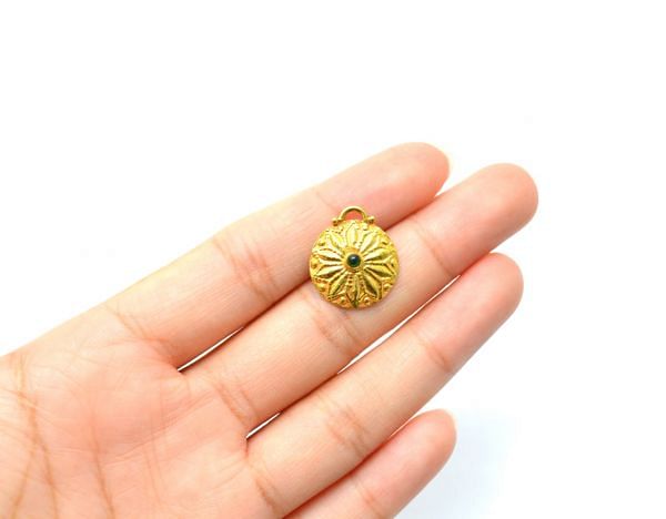 18K Solid Gold Charm Pendant in Round Shape With 18X16mm Size   - SGTAN-0818, Sold By 1 Pcs.