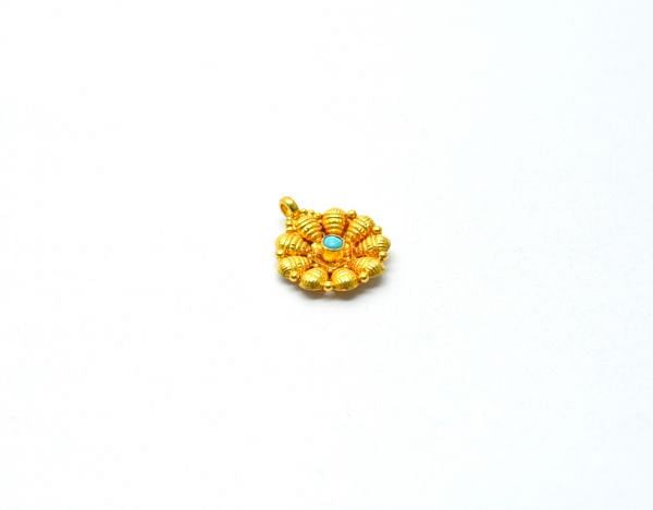  18K Solid Gold Charm Pendant in Flower Shape - 21X15X5 mm    - SGTAN-0822, Sold By 1 Pcs.