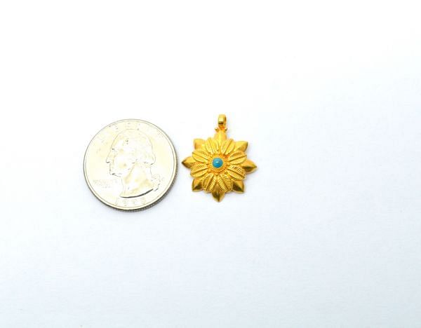 Handmade 18K Solid Gold Charm Pendant - Flower in Shape, 23X19X6mm Size   - SGTAN-0823, Sold By 1 Pcs.