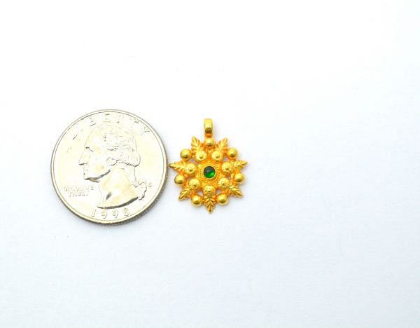 Handmade 18K Solid Gold  Charm Pendant in Flower Shape, 20X13X3 mm    - SGTAN-0830, Sold By 1 Pcs.
