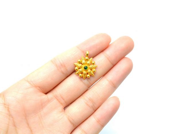 Handmade 18K Solid Gold  Charm Pendant in Flower Shape, 20X13X3 mm    - SGTAN-0830, Sold By 1 Pcs.