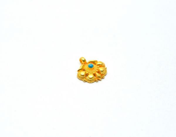 Handmade 18K Solid Gold Charm Pendant - Flower in Shape, 16X15X4 mm - SGTAN-833, Sold By 1 Pcs.
