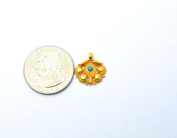 Handmade 18K Solid Gold Charm Pendant - Flower in Shape, 16X15X4 mm - SGTAN-833, Sold By 1 Pcs.