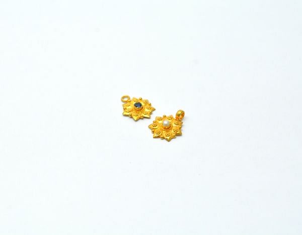 Handmade 18K Solid Gold Charm Pendant in Flower Shape - 15X12X3mm Size  - SGTAN-0835, Sold By 1 Pcs.