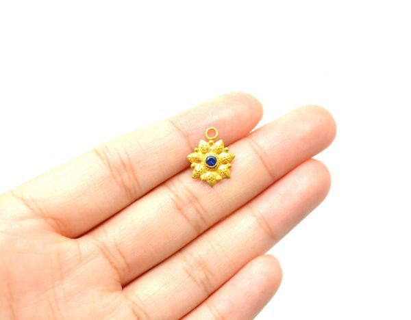 Handmade 18K Solid Gold Charm Pendant in Flower Shape - 15X12X3mm Size  - SGTAN-0835, Sold By 1 Pcs.