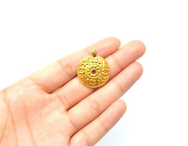  Handmade 18K Solid Gold Charm Pendant - 26X22X6mm Size - SGTAN-0840, Sold By 1 Pcs.