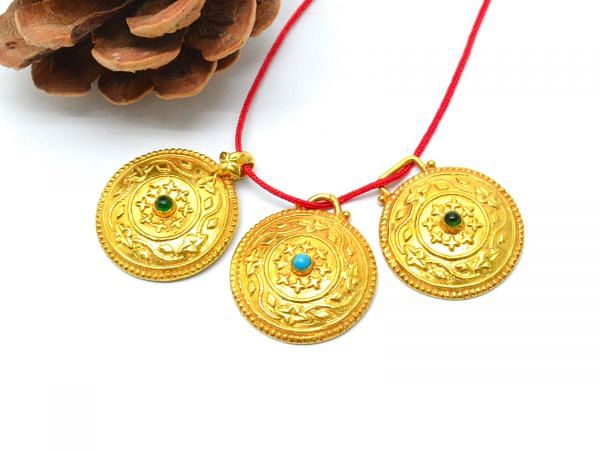  Handmade 18K Solid Gold Charm Pendant in Round Shape - 24X19X4mm Size - SGTAN-0846, Sold By 1 Pcs.
