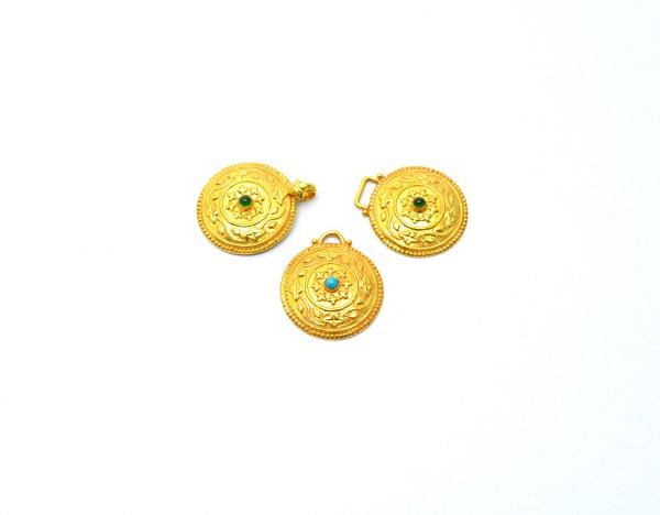  Handmade 18K Solid Gold Charm Pendant in Round Shape - 24X19X4mm Size - SGTAN-0846, Sold By 1 Pcs.