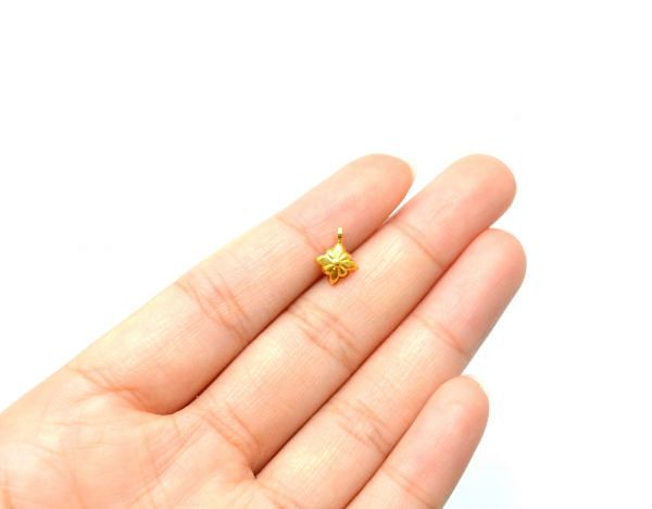  18K Solid Gold Charm Pendant - Flower in Shape , 10X7X2.5mm Size  - SGTAN-0849, Sold By 1 Pcs.