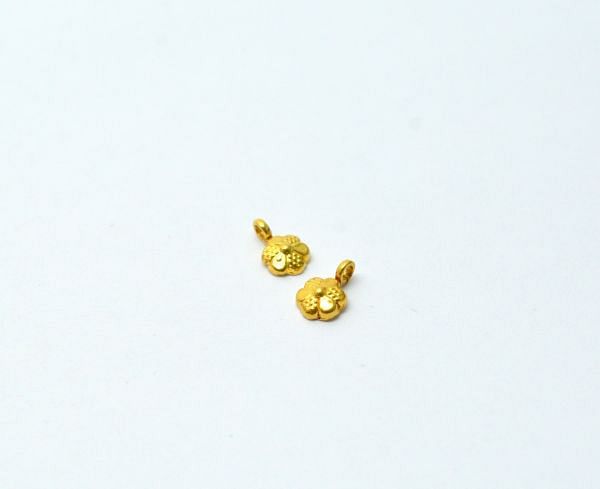  Handmade 18K Solid Gold Charm Pendant in Flower Shape - 10X6X2mm Size  - SGTAN-0868, Sold By 1 Pcs.