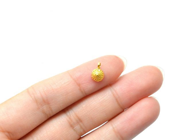 18k Solid Gold Charm Round Shape Pendant , 8X6X3 mm Size  - SGTAN-0874 Sold by 2 Pcs