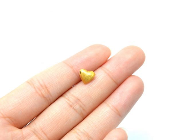 18K Handmade Solid Yellow Gold Heart Beads in Matt Finish. 7.5X7X4 mm Amazingly Crafted Beads in 18k Solid Gold, Sold By 1pcs