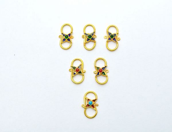 18K Solid Yellow Gold Fancy S-Clasp Studded With Hydro Stones. SGTAN-0914, Sold By 1 Pcs.