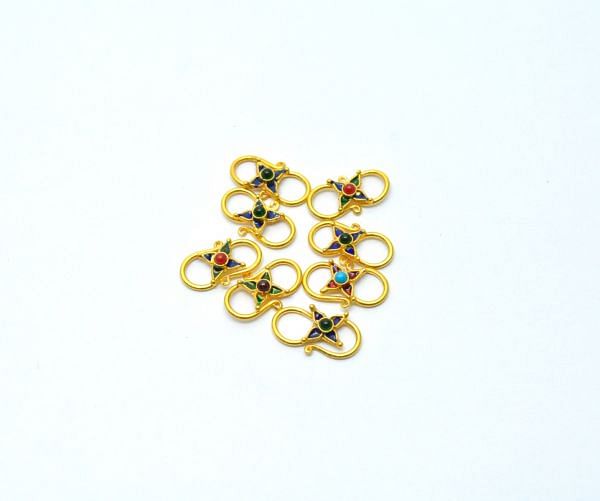 18K Solid Yellow Gold Fancy S-Clasp Studded With Hydro Stones. SGTAN-0914, Sold By 1 Pcs.