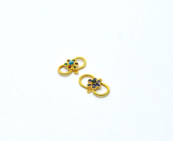 18K Handmade Solid Yellow Gold S- Clasp Studded With Hydro Stones. SGTAN-0919, Sold By 1 Pcs.