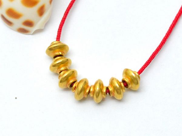 Beautiful 18k Solid Yellow Gold Drum Beads in Fine Matt Finish. 5X3.5mm Handmade 18k Gold Beads Perfect For Mala Necklace, (Sold By 2 Pcs)