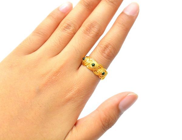18K Handmade Solid Yellow Gold Ring Studded With Hydro Stones. Amazingly Crafted Free Size Ring in 18k Solid Gold, Sold By 1pcs
