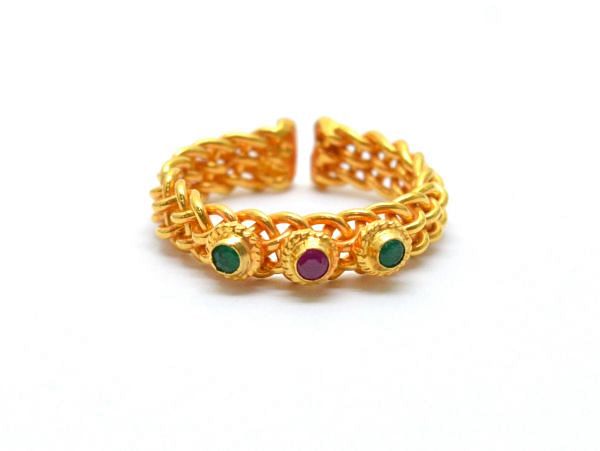 Gorgeous 18k Solid Yellow Gold Free Size Ring Studded With Hydro Stones. Amazingly Handcrafted Ring in 18k Solid Gold, Sold By 1pcs