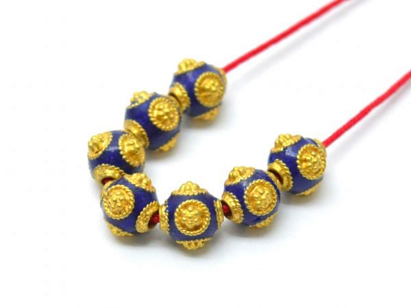 Beautiful 18k Solid Yellow Gold Enamel Drum Bead. 7x6.5 mm Handmade 18k Gold Enamel Beads in Shiny Finish. SGTAN-1001, Sold By 1 pcs