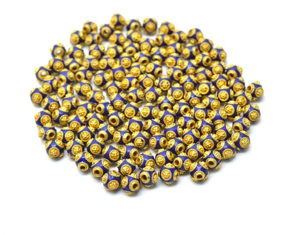 Beautiful 18k Solid Yellow Gold Enamel Drum Bead. 7x6.5 mm Handmade 18k Gold Enamel Beads in Shiny Finish. SGTAN-1001, Sold By 1 pcs