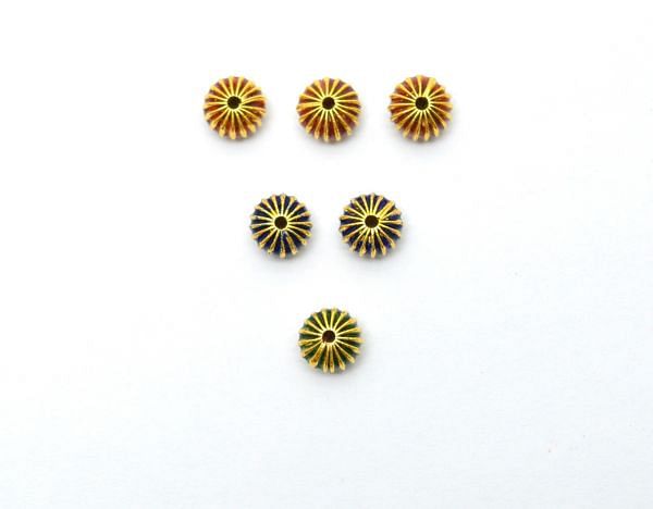 Amazingly Handmade 18k Gold Enamel Roundel Bead in Shiny Finish. Beautiful 8X5 mm Bead in 18k Solid Gold, SGTAN-1002, Sold By 1pcs