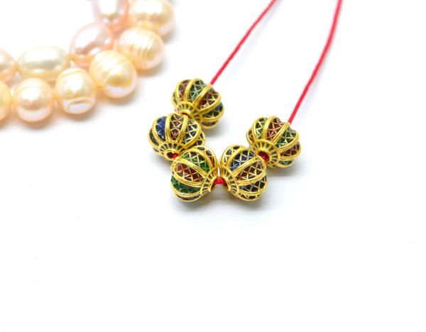 Handcrafted 18k Gold Enamel Roundel Beads in Shiny Finish. Beautiful 10x8mm Bead in 18k Solid Gold, SGTAN-1003, Sold By 1pcs