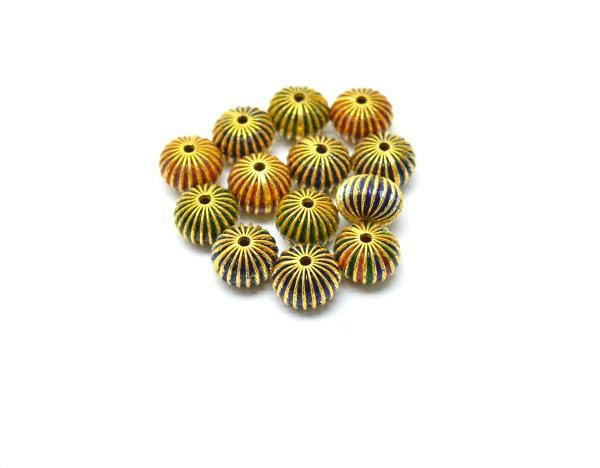Handmade 18k Gold Enamel Roundel Bead in Fine Shin Finish. 6.5X9 mm Amazingly Handcrafted in 18k Gold Enamel Bead, SGTAN-1004, Sold By 1pcs