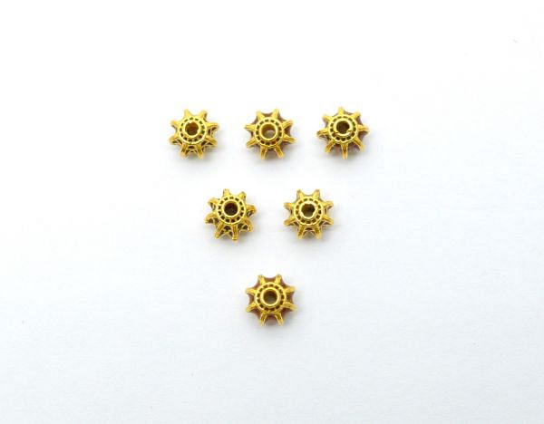 18K Handmade Solid Yellow Gold Fancy Drum Beads. 7X6 mm Amazingly Crafted Beads in 18k Gold Enamel Bead in Shiny Finish, SGTAN-1005, Sold By 1pcs