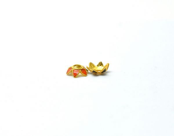 Amazing 18K Yellow Gold Enamel in Shiny Finish Handmade Caps. 10X5 mm Caps Beads in Solid 18k Yellow Gold Enamel, SGTAN-1010, Sold By 1Pcs