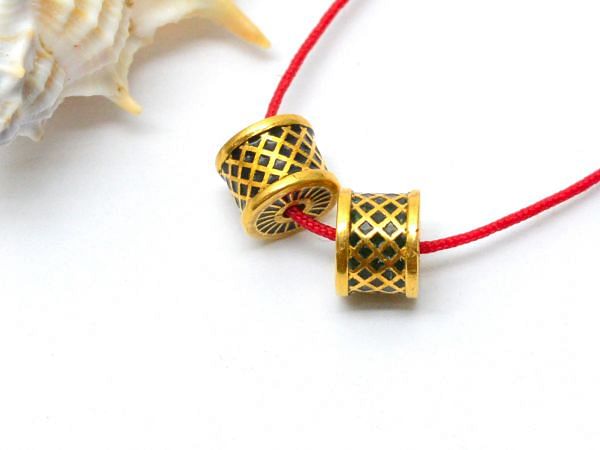 Handcrafted 18k Gold Enamel Drum Fancy Beads in Shiny Finish. Beautiful 6X7.5 mm Bead in 18k Solid Gold, SGTAN-1012, Sold By 1pcs