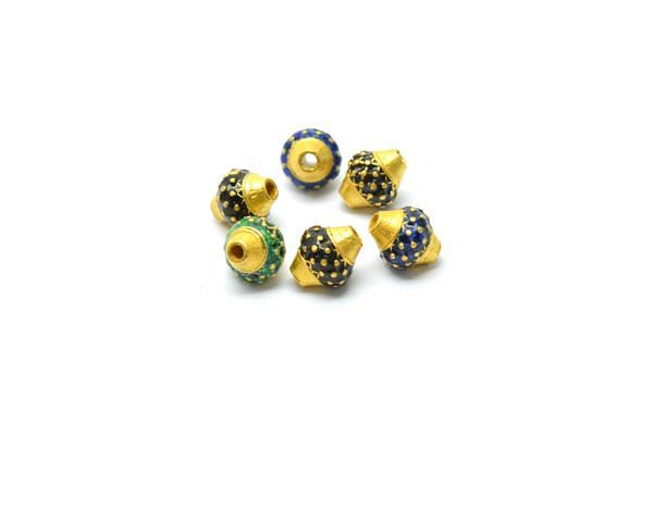 Beautiful 18k Solid Yellow Gold Enamel Fancy Drum Bead. 9X7.5 mm Handmade 18k Gold Enamel Beads in Shiny Finish, SGTAN-1014, Sold By 1 pcs