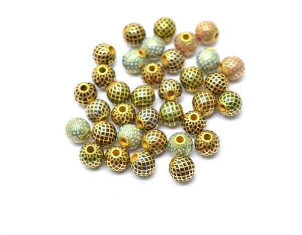 18K Handmade Solid Yellow Gold Fancy Round Beads. 7x7 mm Amazingly Crafted Beads in 18k Gold Enamel Bead, SGTAN-1023, Sold By 1pcs