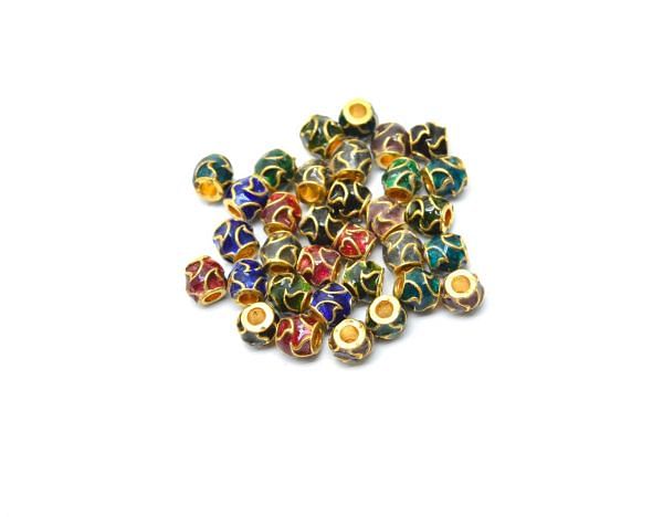 Beautiful 18k Solid Yellow Gold Enamel Drum Bead. 5.5X5 mm Handmade 18k Gold Enamel Beads in Shiny Finish, SGTAN-1026,  Sold By 1 pcs