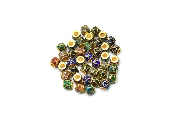 Beautiful 18k Solid Yellow Gold Enamel Drum Bead. 5x5mm Handmade 18k Gold Enamel Beads in Shiny Finish. SGTAN-1027, Sold By 1 pcs