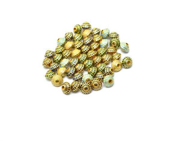 18K Handmade Solid Yellow Gold Fancy Drum Beads. 7x5mm Amazingly Crafted Beads in 18k Gold Enamel Bead in Shiny Finish, SGTAN-1032, Sold By 1pcs