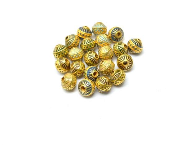 18k Solid Yellow Gold Enamel Drum Bead 8X7mm  Beads, SGTAN-1034, Sold By 1 Pcs.