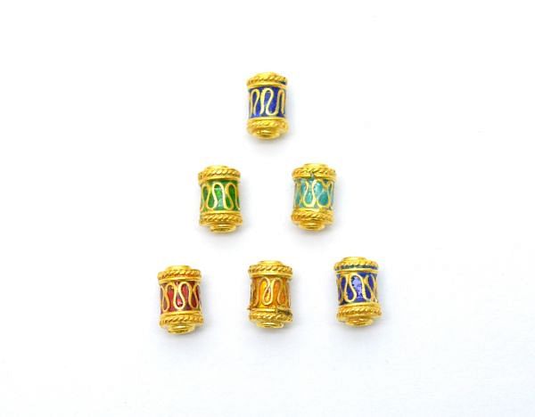 Beautiful 18k Solid Yellow Gold Enamel Drum Bead. 8.5X5 mm Handmade 18k Gold Enamel Drum Beads in Shiny Finish, SGTAN-1040, Sold By 1 pcs
