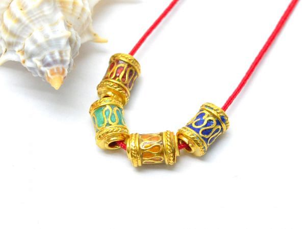 Beautiful 18k Solid Yellow Gold Enamel Drum Bead. 8.5X5 mm Handmade 18k Gold Enamel Drum Beads in Shiny Finish, SGTAN-1040, Sold By 1 pcs