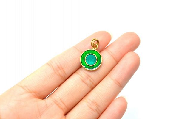 Amazing 18K Gold Enamel Bead Round Pendent in Shiny Finish. 17X13mm Beautiful Charms Pendent in Solid 18k Yellow Gold, SGTAN-1048, Sold by 1 pcs