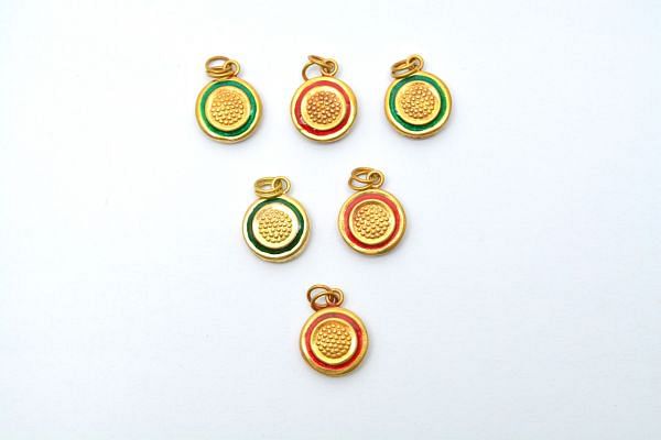 Beautiful 18k Solid Yellow Gold Enamel Pendent. 17x14mm Handmade 18k Gold Enamel Round Pendent in Shiny Finish, SGTAN-1049, Sold By 1 pcs