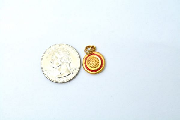 Amazingly Handmade 18k Gold Enamel Bead Round Pendant in Shiny Finish. 17X13mm Beautiful Pendant in 18k Solid Gold, SGTAN-1050, Sold By 1pcs