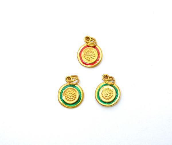 18K Handmade Solid Yellow Gold Round Pendent in Shiny Finish. 16X12mm Amazingly Crafted Charms Pendent in 18k Gold Enamel Bead, SGTAN-1051, Sold By 1pcs