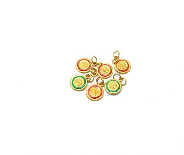18K Handmade Solid Yellow Gold Round Pendent in Shiny Finish. 16X12mm Amazingly Crafted Charms Pendent in 18k Gold Enamel Bead, SGTAN-1051, Sold By 1pcs