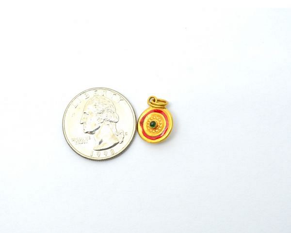 Handmade 18k Gold Enamel Round Pendant in Fine Shiny Finish. 16X12 mm Amazingly Handcrafted Charm in 18k Gold Enamel Bead, SGTAN-1053, Sold By 1pcs