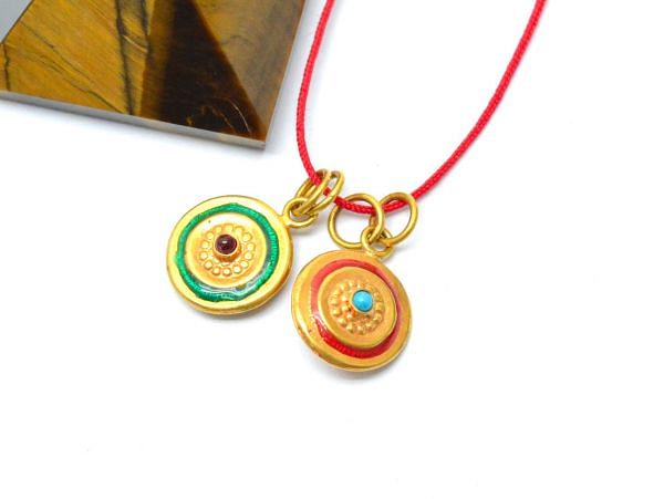 Handmade 18k Gold Enamel Round Pendant in Fine Shiny Finish. 16X12 mm Amazingly Handcrafted Charm in 18k Gold Enamel Bead, SGTAN-1053, Sold By 1pcs
