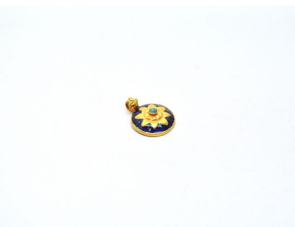 Handmade 18k Gold Enamel Round Pendent in Fine Shiny Finish. 19X15X3.5 mm Amazingly Handcrafted Charm in 18k Gold Enamel Bead, SGTAN-1059, Sold By 1pcs