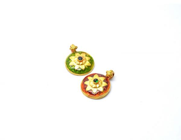 Handmade 18k Gold Enamel Round Pendent in Fine Shiny Finish. 19X15X3.5 mm Amazingly Handcrafted Charm in 18k Gold Enamel Bead, SGTAN-1059, Sold By 1pcs