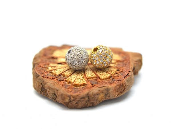 14K Solid Yellow Gold 6,00MM Micro Pave Diamond Stone Bead-  Ball Shape, SGTAN-1236, Sold By 1 Pcs.