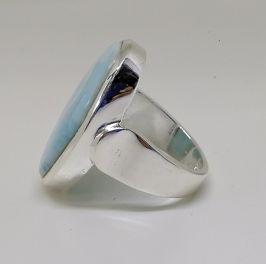 Handmade 925 Sterling Silver Ring Studded With Larimar Stone 